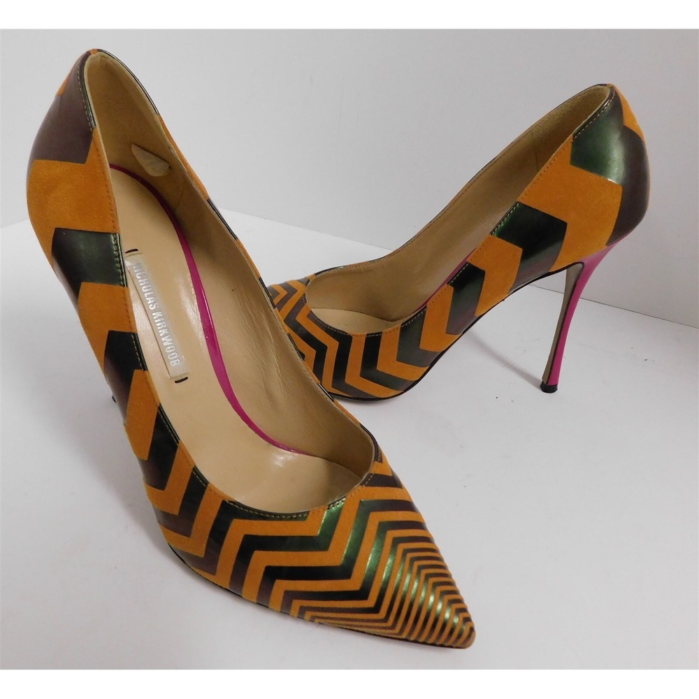 Nicholas Kirkwood Multi Orange Green Zig Zag Pumps Heels Italy sz 37